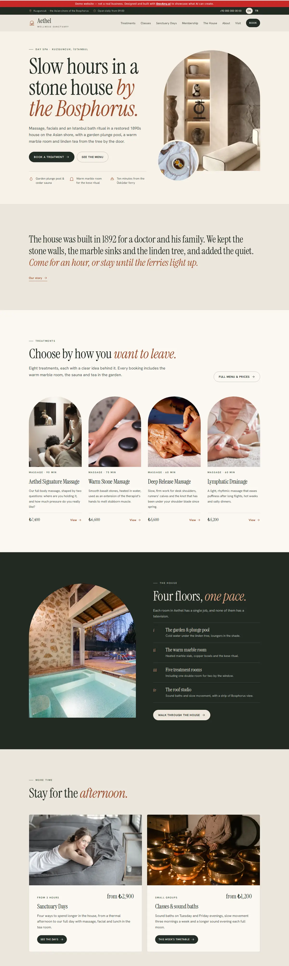 Aethel Wellness Sanctuary home page, full-page screenshot