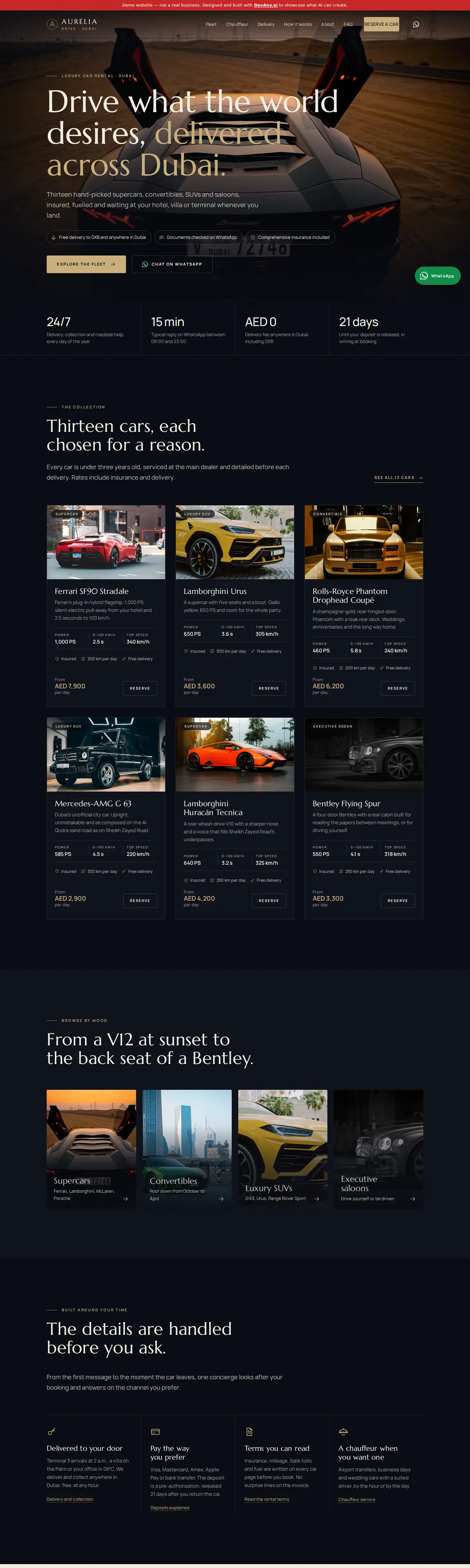 Aurelia Drive home page, full-page screenshot